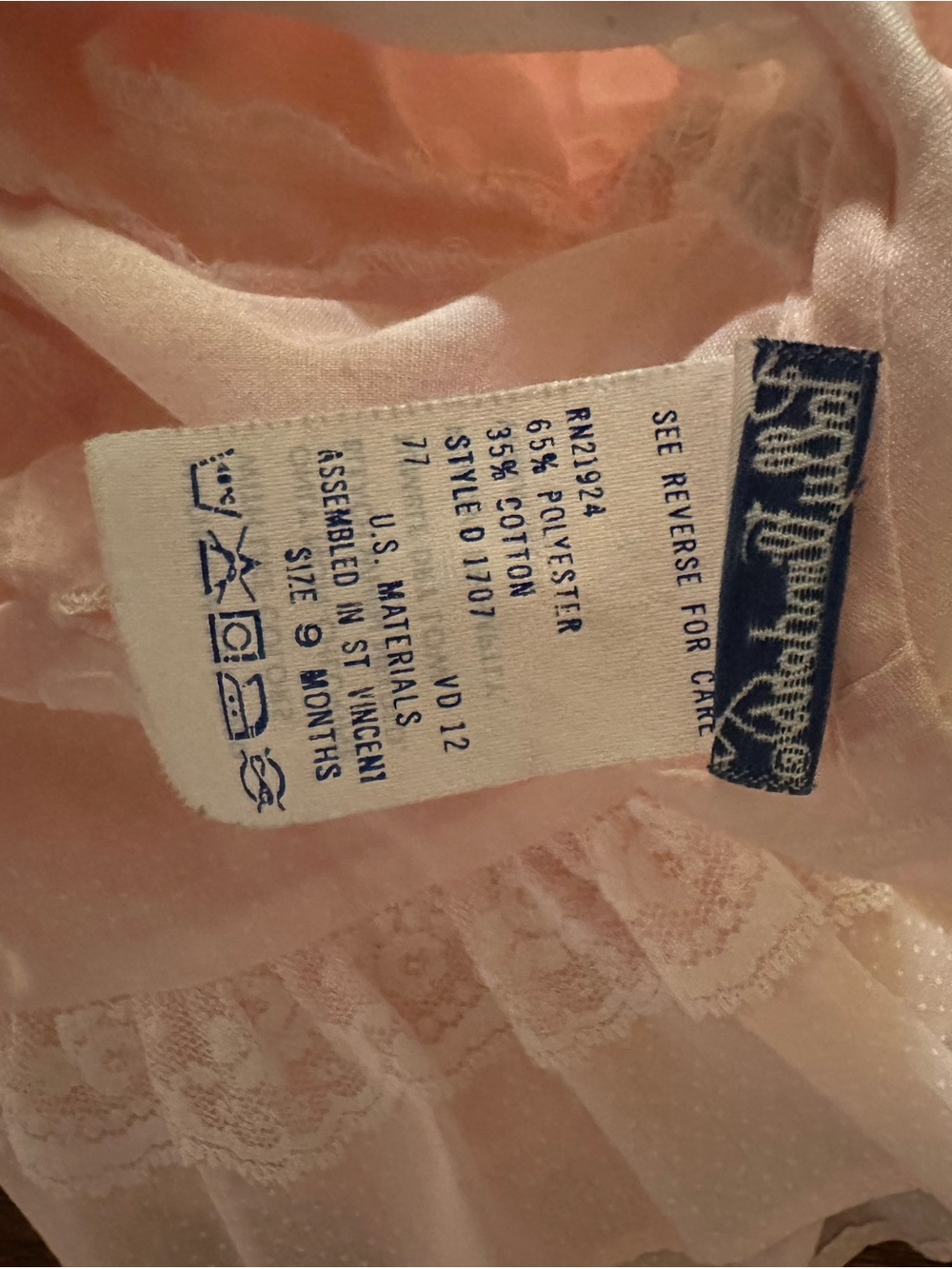 Vintage Polly Flinders Hand-Smocked Heirloom Baby Dress, Pink, Size 9 Months - Picture 7 of 12